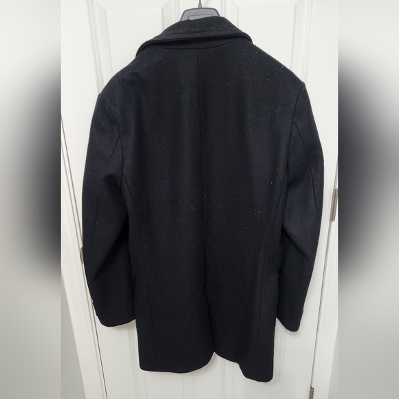 Banana Republic Wool Peacoat Jacket Mens Large Black Plaid Double Breasted - Picture 7 of 15